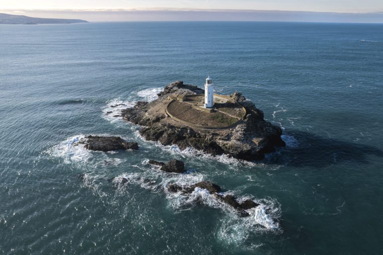godrevy lighthouse drone shot