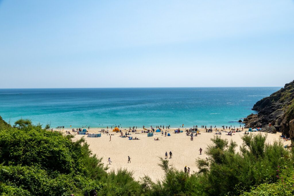 Porthcurno beach from the coast path, Cornwall