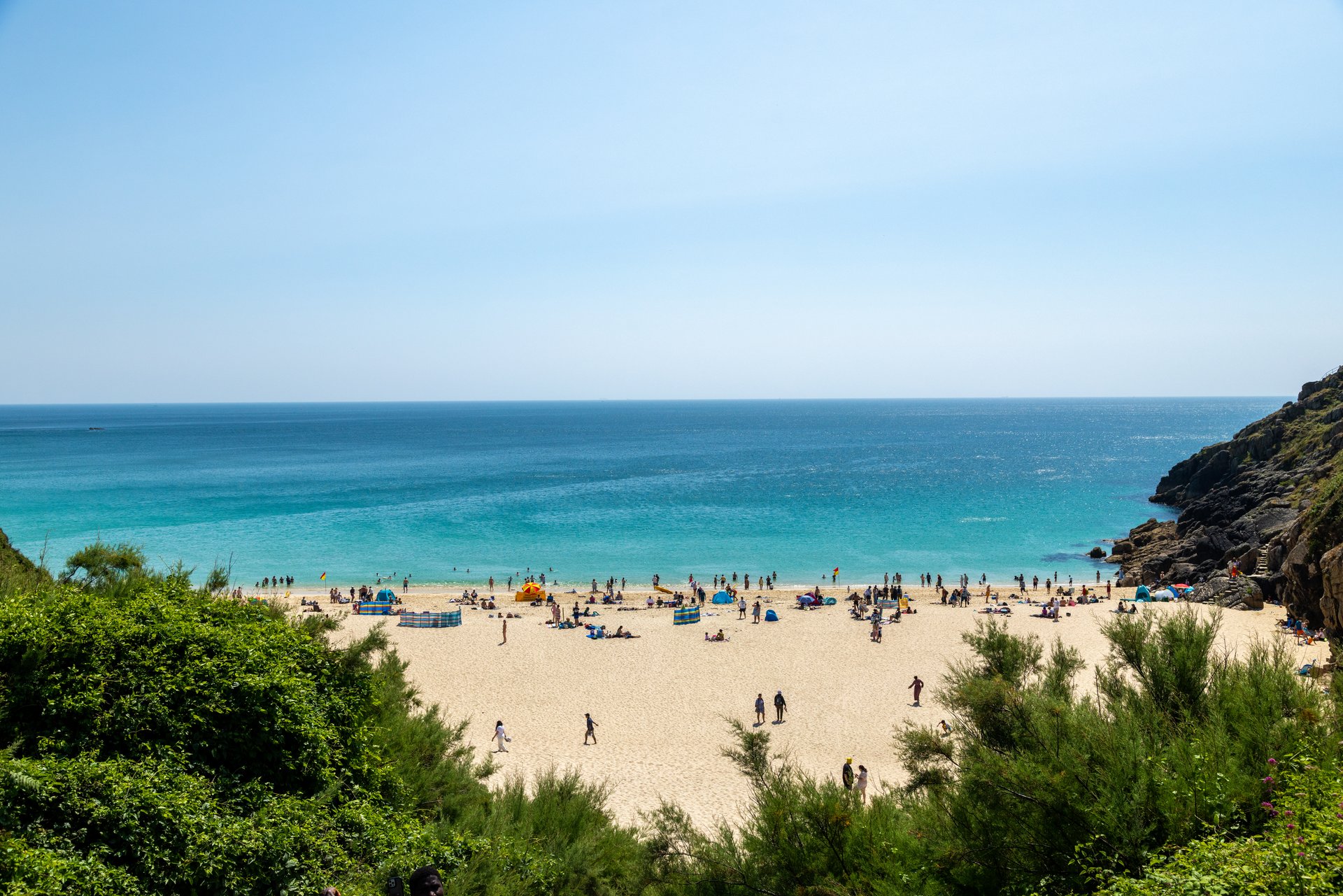 Porthcurno beach from the coast path, Cornwall
