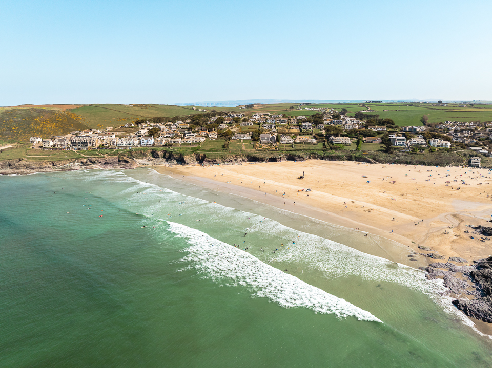 Polzeath beach birds eye view