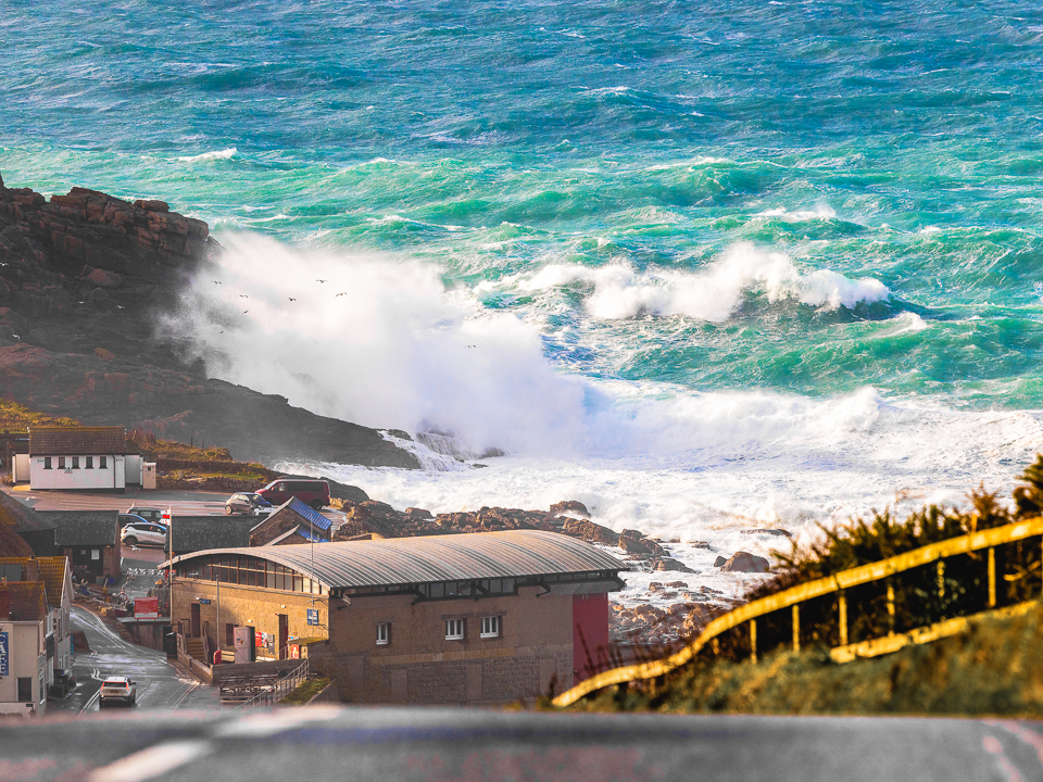 Sennen winter storms over the lifeboat house